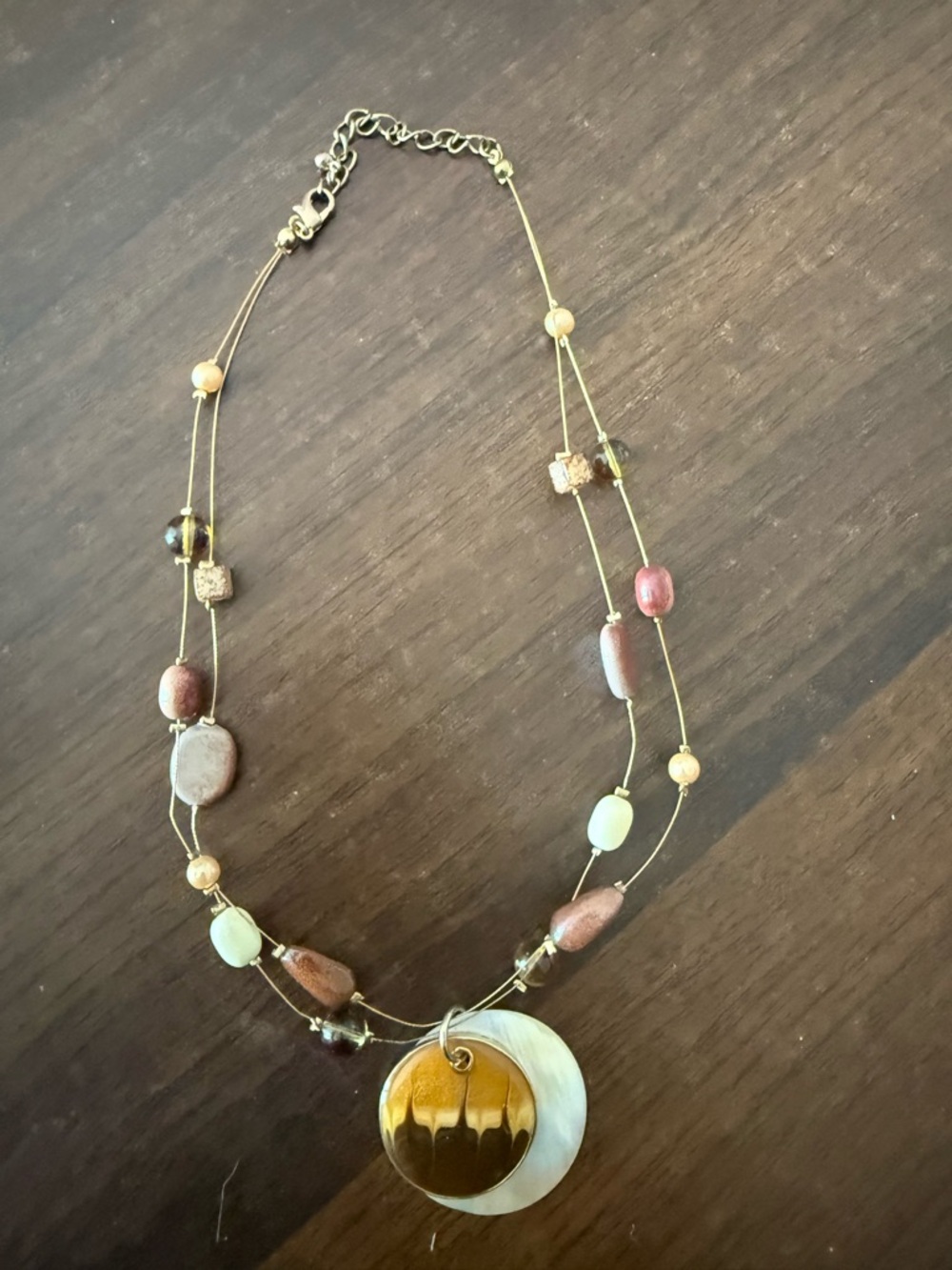 Multi-Color Beaded Double-Strand Pendant Necklace